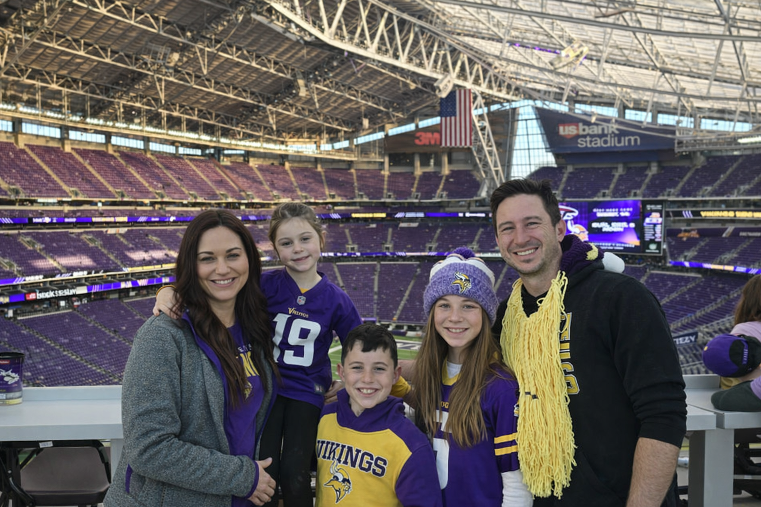 Tyler Wolf and family at US Bank Stadium, Minnesota